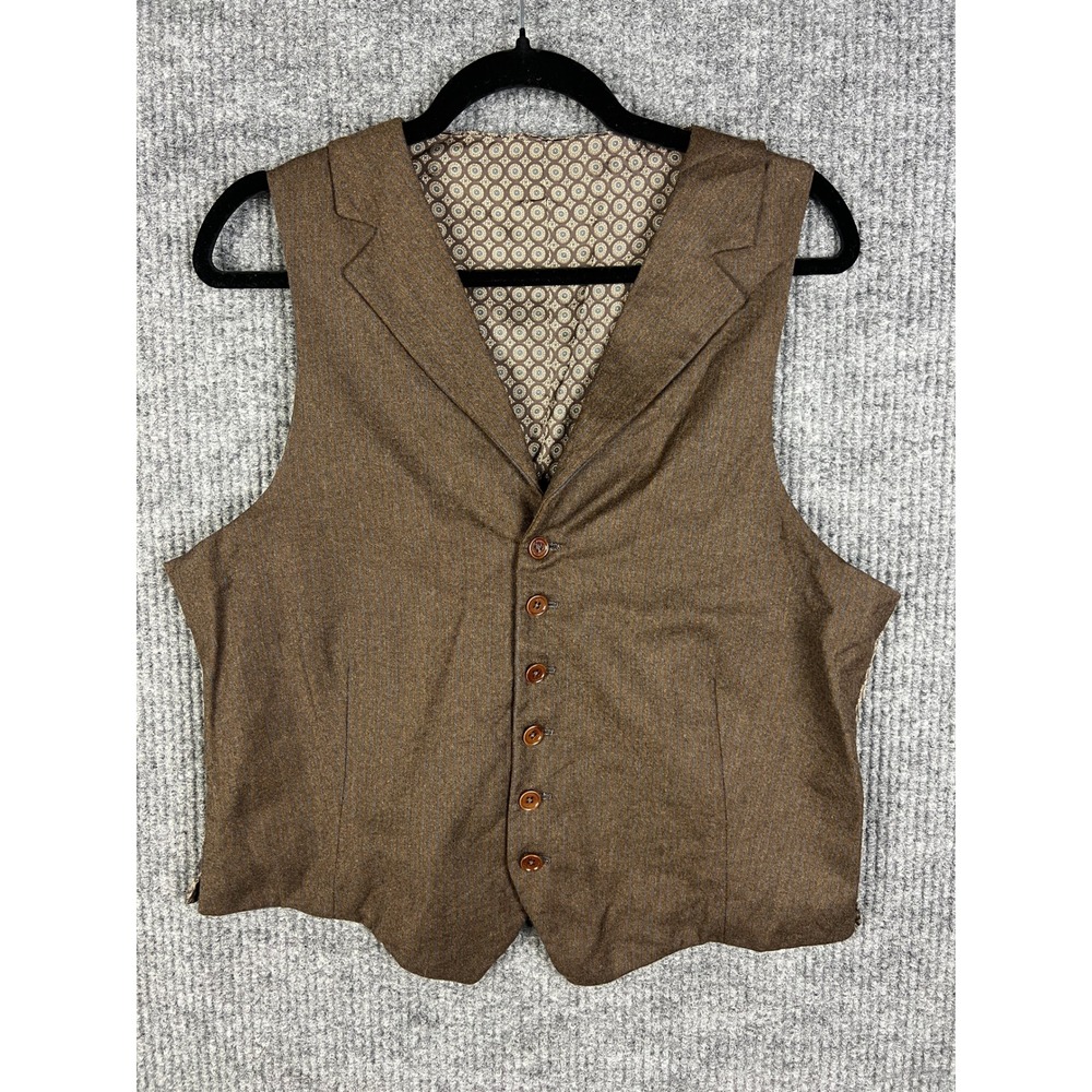Mens Small Brown Wool Vest Dark Academia Tweed Waistcoat Heritage Preppy